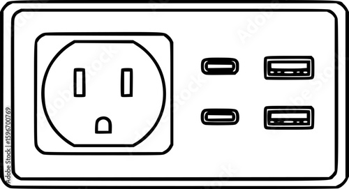 Smart outlet with usb ports outline icon vector
