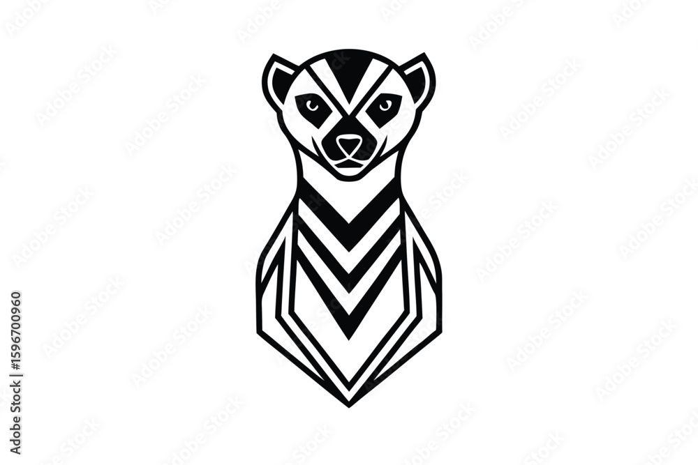 Obraz premium Stylized meerkat with geometric black and white stripes on white background is illustrated