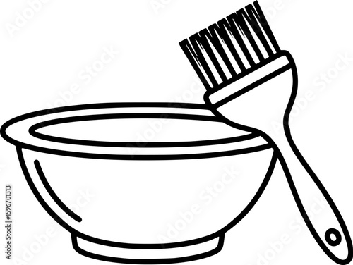 Hair coloring bowl and brush outline icon vector
