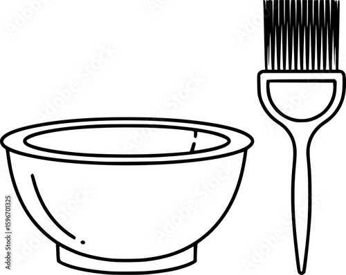 Hair coloring bowl and brush outline icon vector
