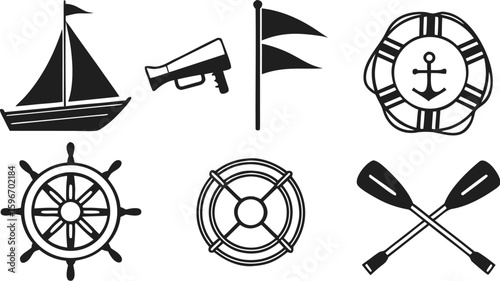 Nautical and Marine Vector Icons – Set of Maritime Symbols in Glyph Style