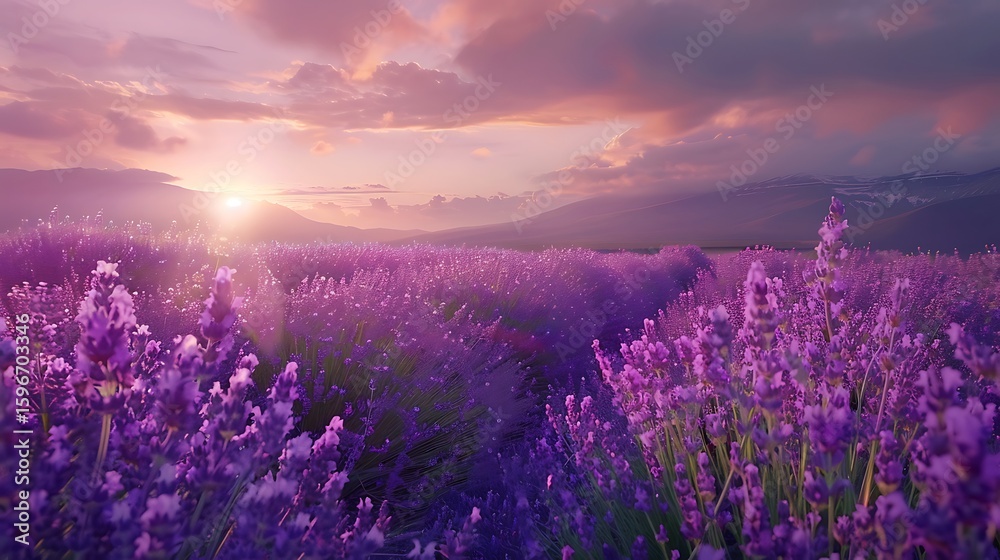 Naklejka premium A field of lavender in full bloom with beautiful purple flowers