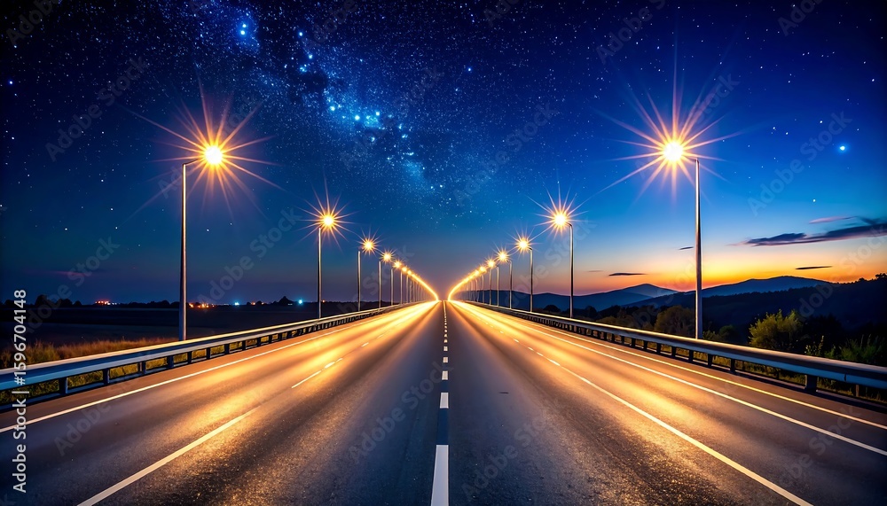 Obraz premium Highway at night, milky way, lights