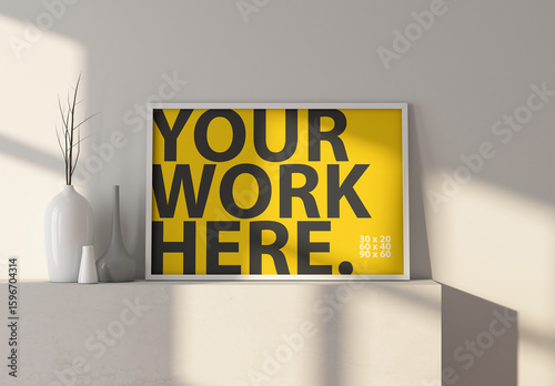 Horizontal poster Art Frame Mockup standing in room