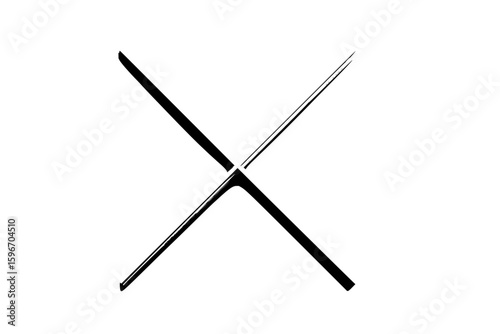 Illustration of two black lines crossing each other forming an x shape on a white background plain image