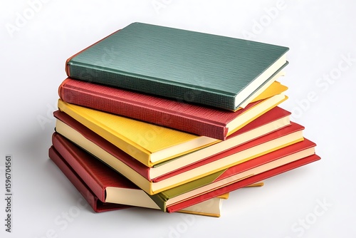 A set of stacked notebooks with different textured covers in shades of red, yellow, and green, set against a solid white background, highlighting their clean and organized design.