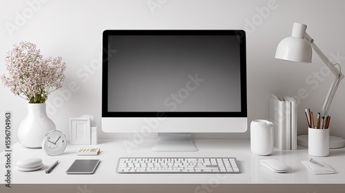 Minimalist White Home Office Workspace Setup
