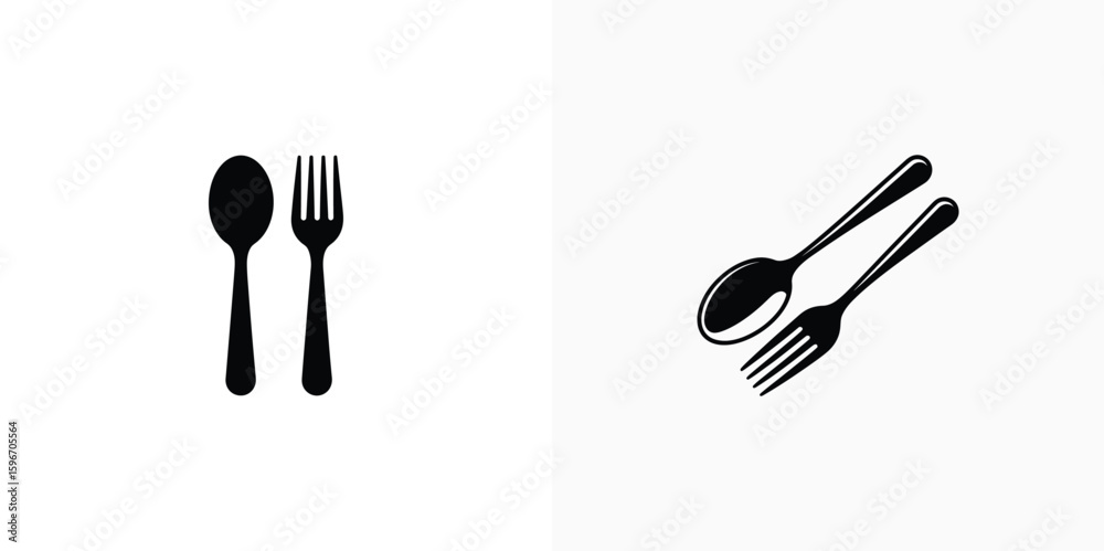 Cutlery Silhouette Spoon and Fork Isolated on White Background Kitchenware Flatware Cutlery Silhouette Spoon and Fork Isolated on White Background Kitchenware Flatware