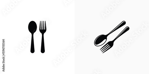 Cutlery Silhouette Spoon and Fork Isolated on White Background Kitchenware Flatware