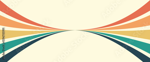 Abstract colorful 70s background vector. Vintage retro wallpaper with rainbow stripes and wavy lines.