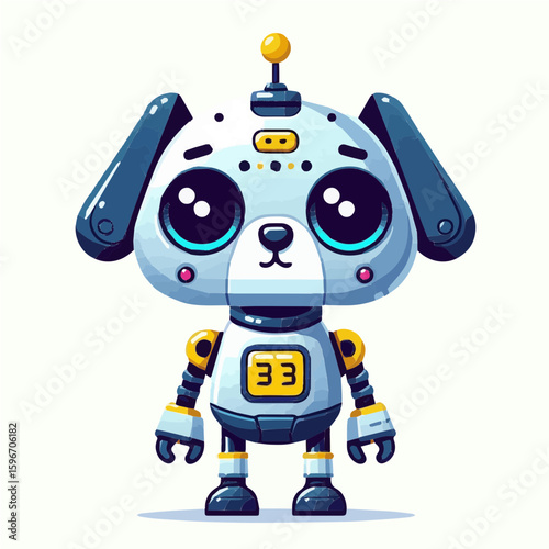 Robot dog with antenna cute and futuristic cartoon character vector style