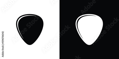 Inverted Guitar Pick Black and White Rounded Triangle on Transparent Background