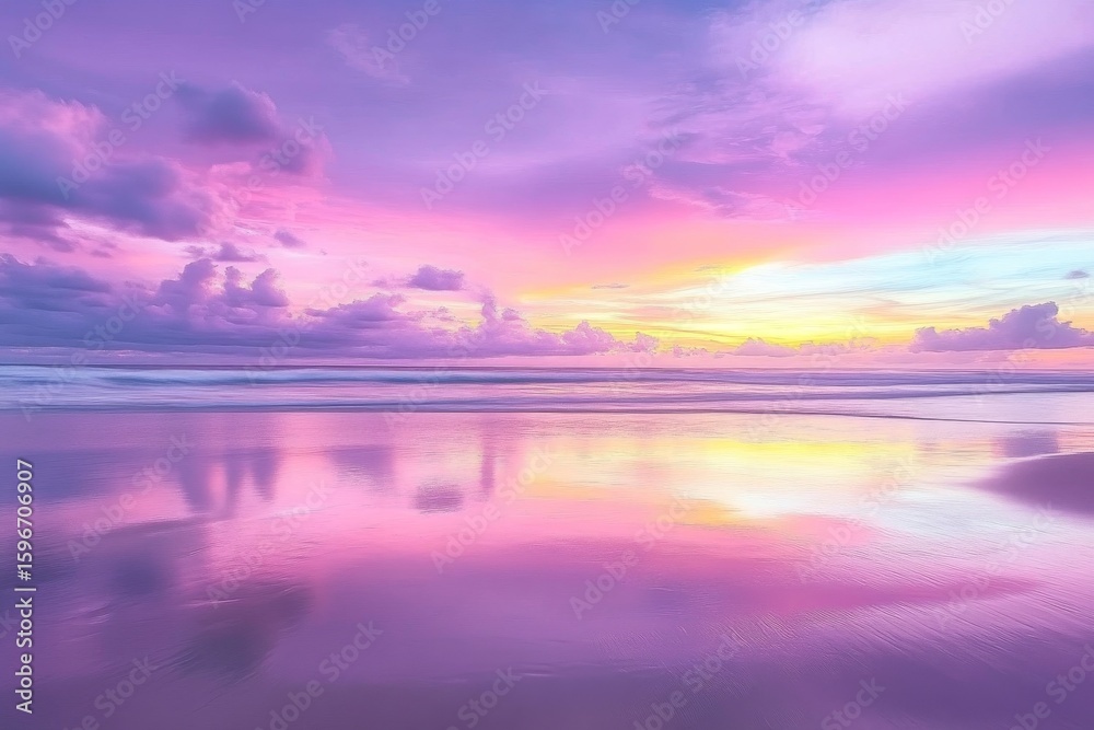 Fototapeta premium Pastel Sunset Over a Reflective Beach