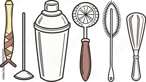Bartender Tools Set – Watercolor Style Cocktail Mixing Utensils