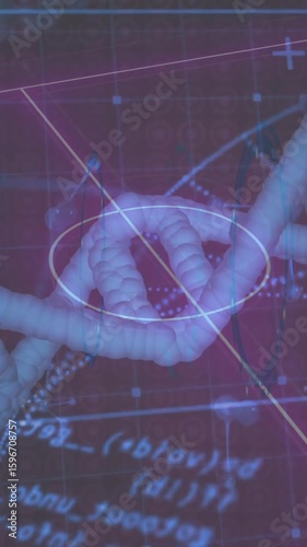 Animation of DNA strand and mathematical equations on digital grid in school