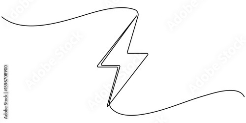 Lightning Bolt Continuous Line Art Illustration, Flash Illustration, continuous line electric icon. Single electric vector. Electric energy icon drawn one vector .Isolated white background. EPS 10 . 