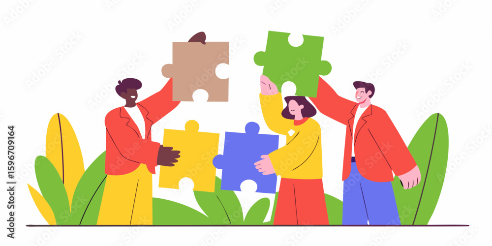 Fototapeta premium Teamwork collaboration puzzle pieces connecting people success strategy business partnership solution concept