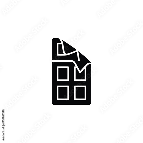 Peeling effect chocolate bar icon with four sections on transparent background
