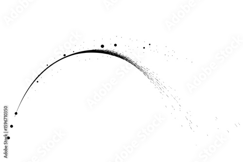 Black arc with diminishing dots and lines against a white background creating a dynamic visual effect