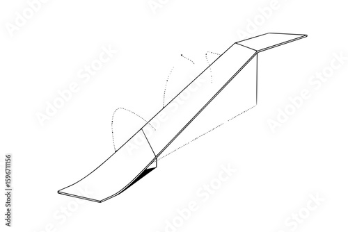 Illustration of a ramp with curved lines indicating motion or trajectory on a white background view
