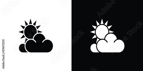 Weather Icon Sun With Rays Partially Obscured By Fluffy Cloud, Isolated on Transparent Background
