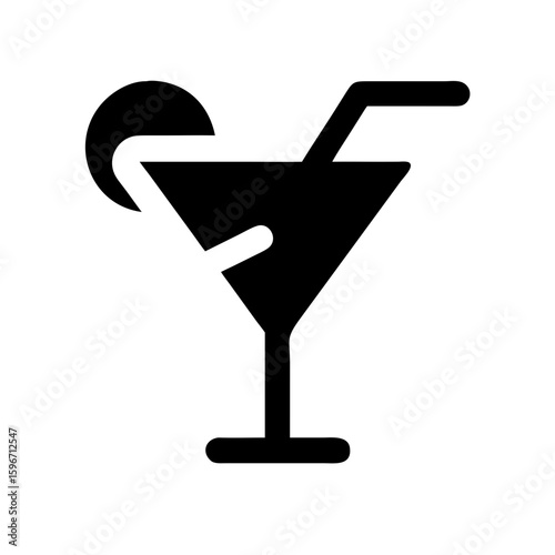 Martini cocktail drink alcohol beverage bar party celebration glass straw lemon symbol vector icon design
