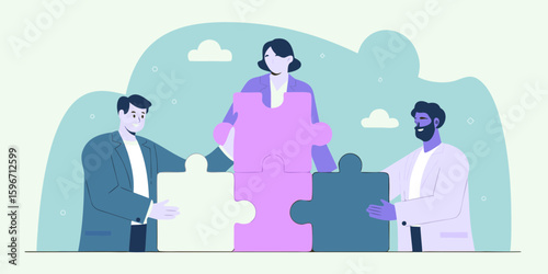 Teamwork puzzle collaboration strategy partnership business solution success connecting people together concept