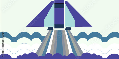 Illustration of a rocket launch rocketship spaceship flight travel space exploration adventure taking off 100char