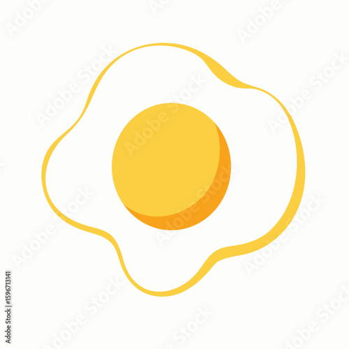Fried egg with bright yellow yolk, realistic breakfast food isolated on white background.