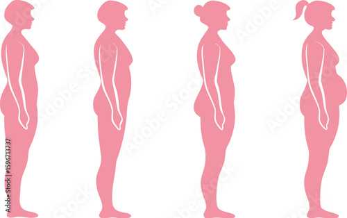 Female Body Silhouette Progression – From Slim to Obese, Weight Gain Stages