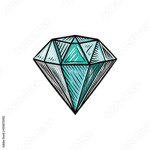 Elegant Faceted Crystal Diamond Vector Illustration Design  on White Background 