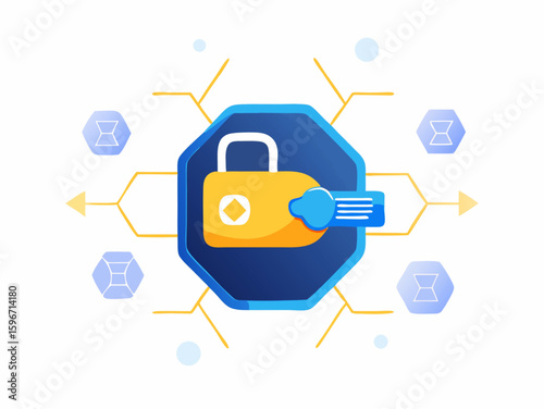 Web3 Login Icon Vector, Fingerprint With Blockchain Nodes, Glowing Wallet Access Design