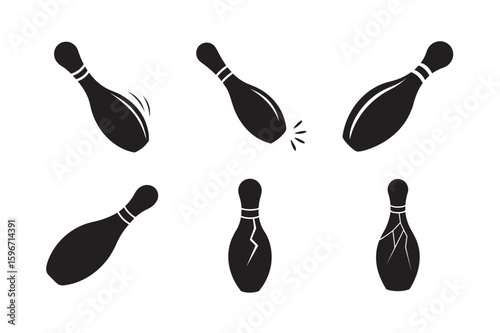 bowling pin falling over silhouette set