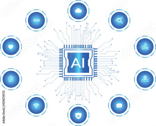 Isolated and futuristic template for process flow diagram AI- Motherboard Circuit, clean version. Flat infographic design with thin lines for website or data presentation. Technology, futuristic
