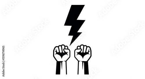Empowered fists with lightning bolt symbolizing strength and unity in black silhouette