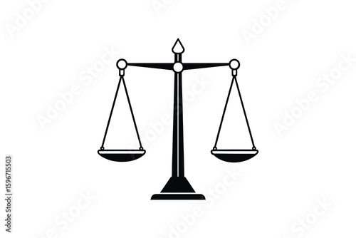 Elegant Black and White Scales of Justice Illustration Symbolizing Law and Order in Silhouette Style silhouette minimalist black white illustration the