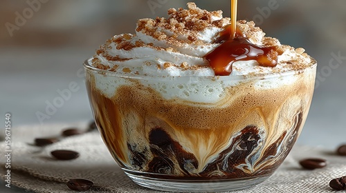 Delicious Affogato Cup with Whipped Cream Topped with Espresso Shot and Crushed Toppings