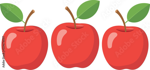 Three red apples illustration for healthy eating and fruit themed designs