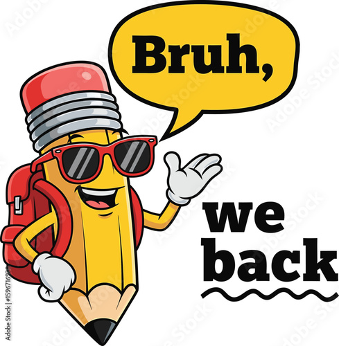 Cool pencil character welcoming students back with a fun and back to school vibe
