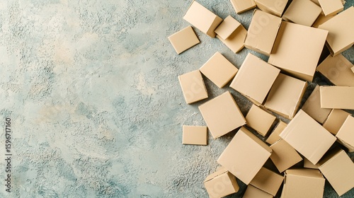 Eco-Friendly Cardboard Boxes Arranged on a Blue Background