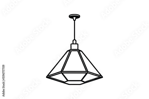 Geometric Pendant Light Fixture Design with a Diamond Shaped Shade and a Minimalist Aesthetic in Black and White silhouette minimalist illustration