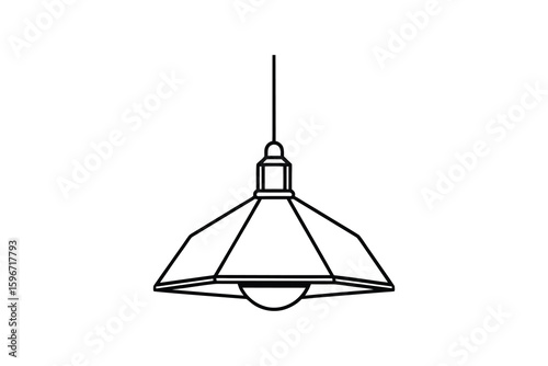 Hanging Pendant Light Fixture with Geometric Shade Minimalist Design and Clean Lines Isolated on White Background Silhouette simple modern hanging light