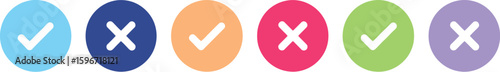 Check mark and cross mark vector icons for approval and rejection symbols set