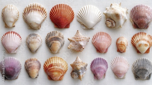 Colorful Seashell Collection on Textured Background