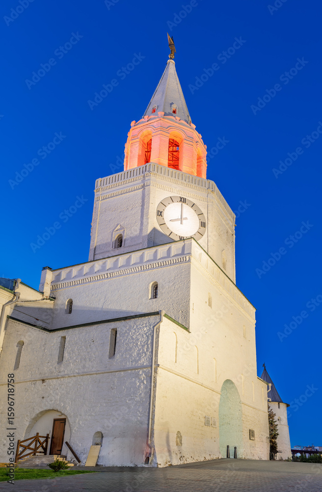 Fototapeta premium Spasskaya Tower in sunny summer day. Kazan Kremlin. Republic of Tatarstan. Kazan. Russia