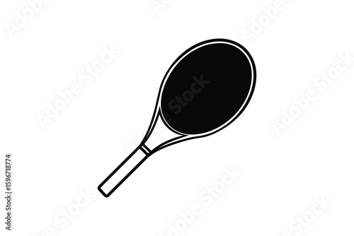 Isolated Tennis Racket with Black Strings and White Frame on a White Background for Sports Design Projects silhouette This image features