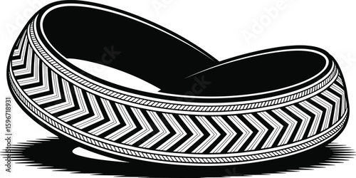 Stylish black and white tribal band with geometric pattern and shadow effect