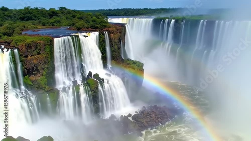 Iguazu Falls: Majestic Rainbow Waterfall Panorama