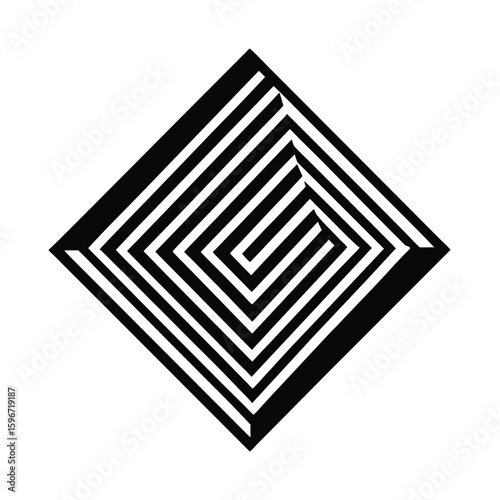 Abstract geometric black and white paper shapes form a labyrinthine puzzle, symbolizing the challenging path to business success and the search for a design solution