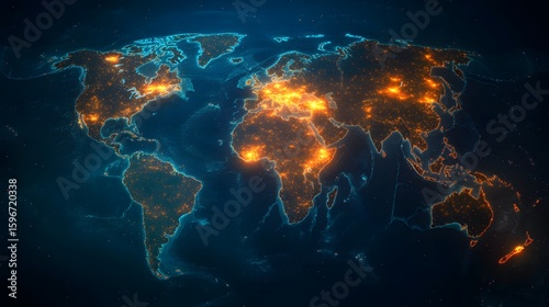 . A world map with interconnected lines highlighting international.